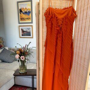 NEVER WORN -ASOS DESIGN raw edge textured cami maxi dress with ruffles in orange